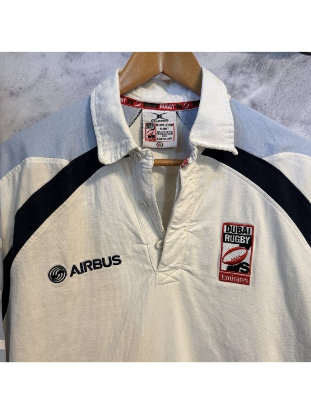 Vintage Dubai Rugby Shirt Mens XL White Short Sleeve Emirates Airbus Gilbert